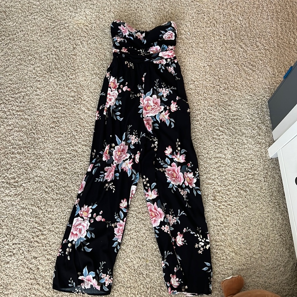 Strapless floral jumpsuit